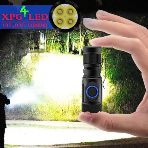 Super Bright 4 CREE XPG High Power LED Mini Flashlight Torch Multifunctional Tactical Flashlights USB Rechargeable 18650 18350
