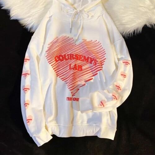 Street Korean style loose park hooded sweater Oversized hoodie warm long-sleeved shirt sweet and cute kawaii love print y2k