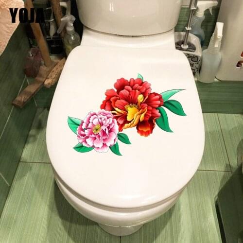 YOJA 24.3X16.8CM Colored Phnom Penh Peony Home Wall Decor Sticker Classical Art Toilet Decal T1-1736