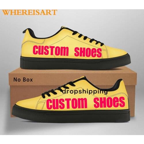 WHEREISART Women Canvas Shoes Customized Logo Image Casual Lace Up Sneakers 2021 Ladies Black Sole Flats Footwear Dropshipping