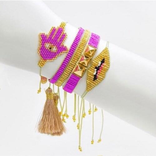 BLUESTAR Women Bracelet MIYUKI Bead Bracelets Fatima Hamsa Hand Pulseras Mujer Lips Handmdae Woven Tassel Jewelry