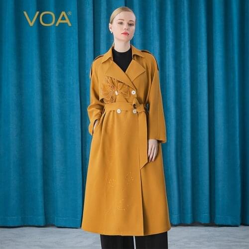 VOA Silk Heavy 60m/m Lapel Asymmetric Embroidery Stereo Stitching Epaulettes Design OL Long Sleeve Coat FE119