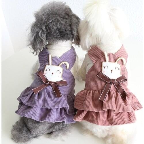 Winter Dress for Dogs Smiley Rabbit Suspender Skirt Plus Fleece Cat Costume Dog Pet Clothes