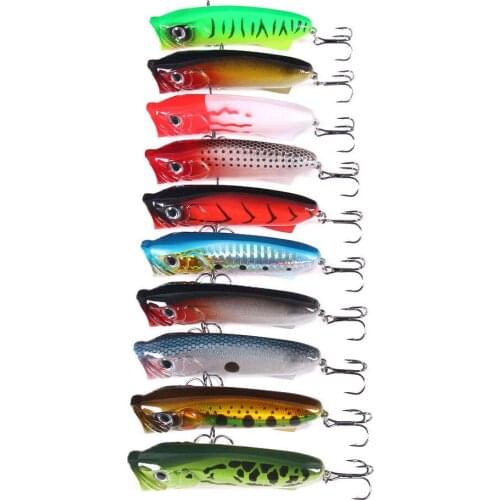 10Pcs Fishing Lures 7.5cm/11.2g Topwater Popper Bait 10 Color Hard Bait Artificial Wobblers Plastic Fishing Tackle With 6# Hooks