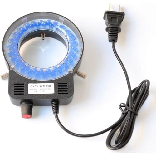 100-240V 52 Blue LED Stereo Microscope Light Source 30-65mm Inner Dia Ring Lamp Brightness Adjustable Microscopio Illuminators
