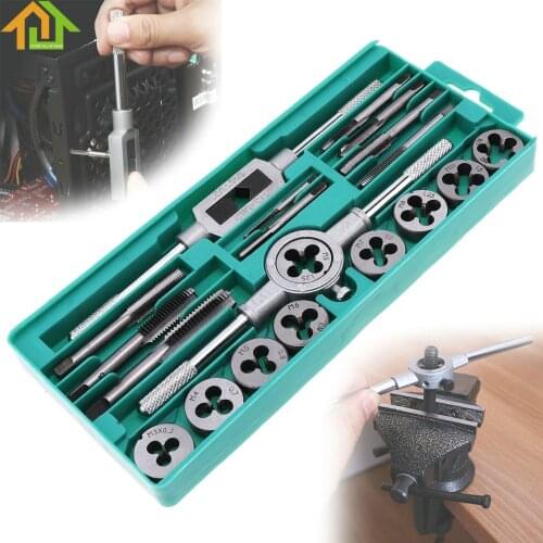 20pcs/set Adjusting Tap and Die Set 1/16-1/2 Inch NC Screw Thread Plugs Taps Wrench Alloy Steel Hand Screw Taps Cutting Tools