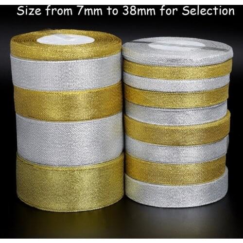 25yard/lot Handmade Glitter Golden Silver Ribbon Metallic Luster for Wedding Christmas Invitation Decoration Card Gift Warpping