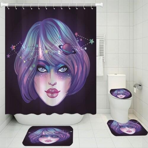 3/4 Piece Beautiful Girls Print Shower Curtain Carpet Cover Toilet Cover Bath Mat Pad Set Home Bathroom Curtain With 12 Hooks