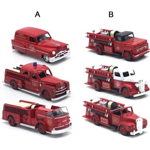 3 Pieces 1:43 Model Cars Kids Gift Retro Fire Truck Model Car Simulation Mini Fire Truck Toy Model Gift For Children Amicable