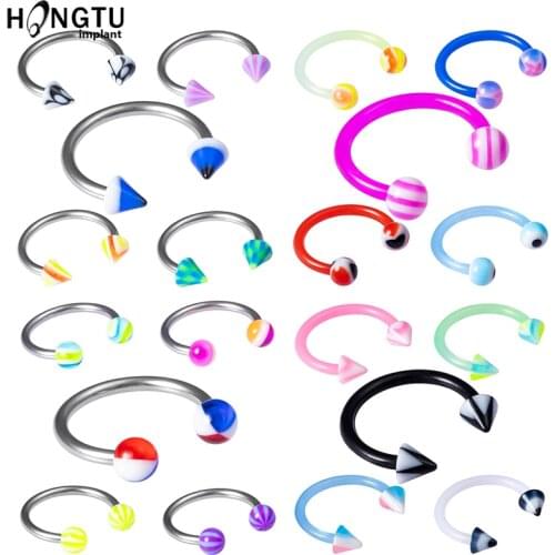 5PCS Colorful Lip Nipple Eyebrow Nose Rings Horseshoe Cartilage Earrings Acrylic Cone Barbell Curved Eyebrow Rings Body Jewelry