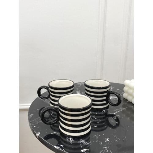 Ins Korean Style Black and White Stripes Hit Color Big Ears Personalized Decoration Creative Cup Ornaments Nordic Coffee Cup