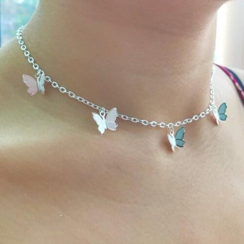 Bohemian Cute Butterfly Choker Necklace For Women Gold Silver Color Clavicle Chain Fashion Female Chic Chocker Jewelry