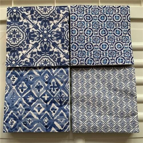 Decoupage wedding birthday party Napkin paper elegant tissue blue striped vintage beautiful serviettes home square decor 3ply