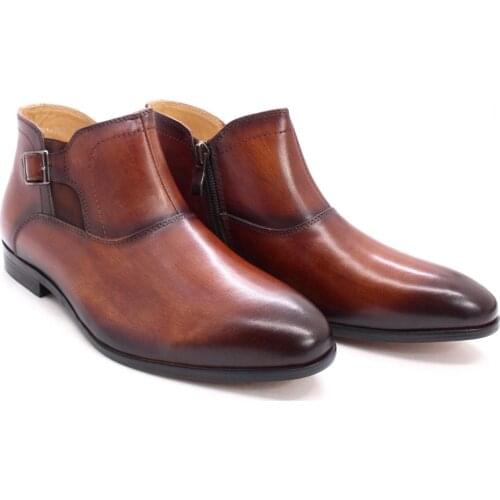 Spring & Autumn Luxury Boys Ankle Boots Plain Toe Buckle Casual Dress Chelsea Boots Black Brown School Shoes for Children 12+y