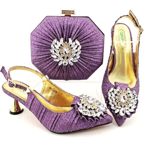Doershow African Wedding fashion Shoes and Bag Set purple Italian Shoes with Matching Bags Nigerian Women party! SGO1-19