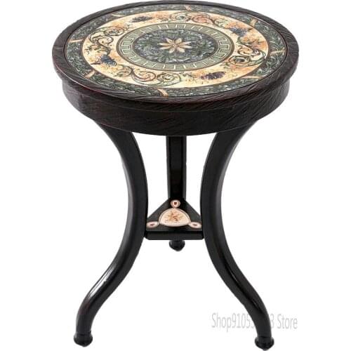 European Style Stained Glass Side Table American Small Round Table Living Room Sofa Corner Table Mini Coffee Table Round Side Ta