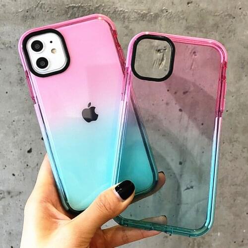 Gradient Transparent Pink Blue Case For iPhone 12 11 Pro Max Protective Clear Phone Cover For iPhone SE 2020 X XR XS 7 8 Plus