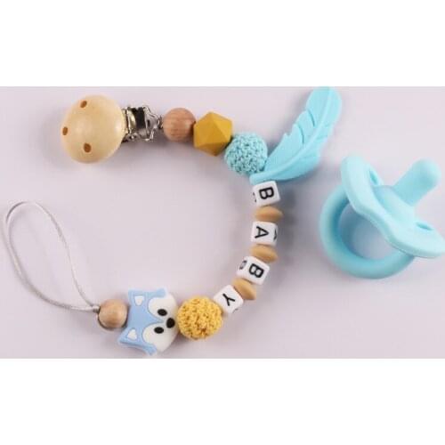 Customized Baby Pacifier Clips Chain Silicone Feather Fox Pacifiers Holder For Newborn Infant Feeding Strap Chew Toy