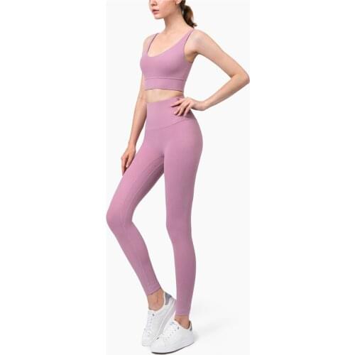 BARE Second-skin Feel Yoga Sport Suit Women Sexy Deep-V Padded Fitness Workout Bras NO Front Seam Leggings Sets S-XL