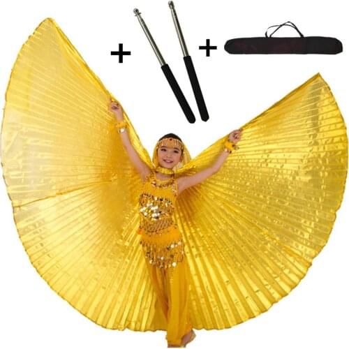 11 Colors Belly Dance Wings Sticks Bag Belly Dancing Costumes Bellydance Egypt Isis Wings for Children Girls Kids Adults Gold