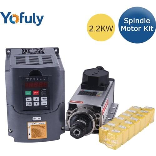 2.2kw Air-cooled Square Spindle Motor Kits 2.2kw 220V Frequency Drive Inverter + 2200w Spindle + 13pcs ER20 Collet CNC Motor
