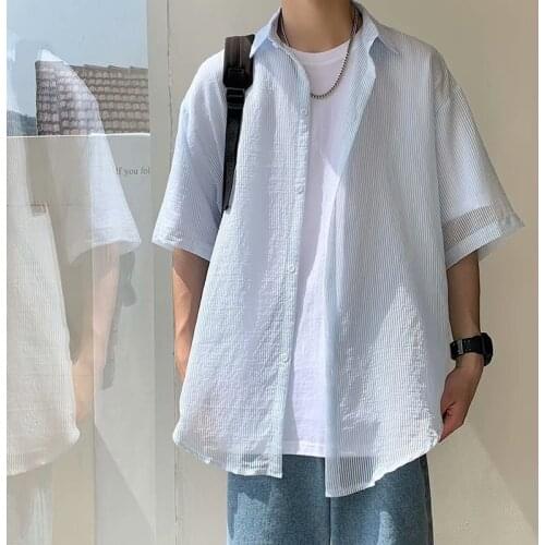 Summer Short-sleeved Shirts Men Fashion Solid Color Casual Shirts Men Loose Breathable Thin Shirts Mens Dress Shirts M-2XL