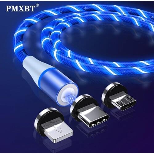 3A Magnetic Cable Type C Micro USB Flow Luminous Lighting Data Cord For iPhone Samsung Mobile Phone Charger Fast Charging Cable