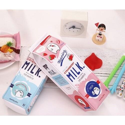 Kawaii Pencil Box Milk Pen Box Pencil case For Girls Boys Cute Korean Leather School Pencil Case Stationery Bag School Supplie