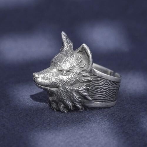 Solid 999 Sterling Silver MENS artisan handmade FOX Rock punk biker Ring Jewelry A4528