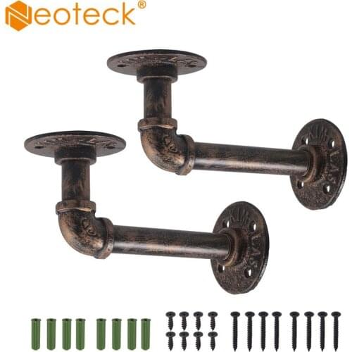 Neoteck 2 Pcs Industrial Shelf for Bookshelf Floating for Scaffolding Board Bronze Tube Rack Retro Pipe Bracket Holder