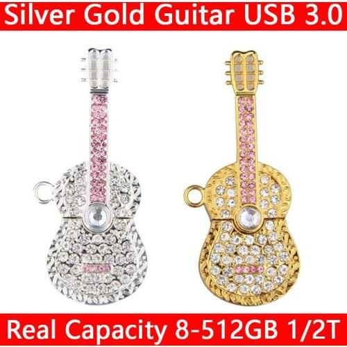 New Jewelry Crystal Guitar Usb 3.0 Memory Stick Flash Drive 1TB 2TB Pendrive 8GB 16GB 32GB 64GB 128GB Pen Drive Gift Disk On Key