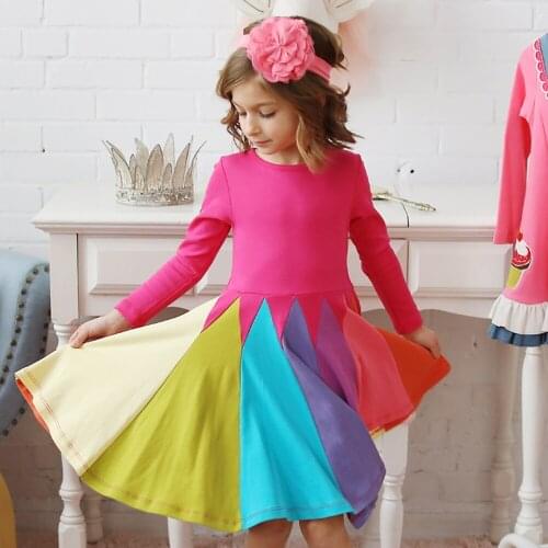 New Baby Girl Dress Clothes Toddler Kids Girls Princess Clothes Rainbow Color Block Colorful Sling Party Dresses Vestido Infant