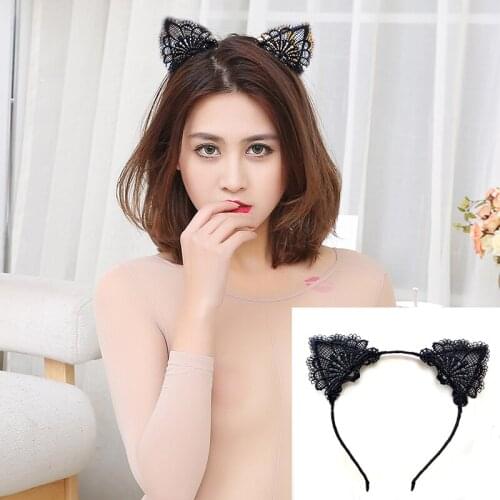 Sexy Black Lace Cat Ears Headband For Women Girls Dance Party Hair Hoop Multi-Color Photo Props Wash Face Hair Accessories
