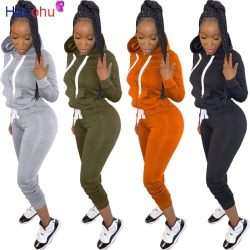 2020 Autumn Fashion Women Two Piece Set Sport Suit Long Sleeve Hooded Sweatshirt and Jogger Trousers Activewear Matching Outfit
