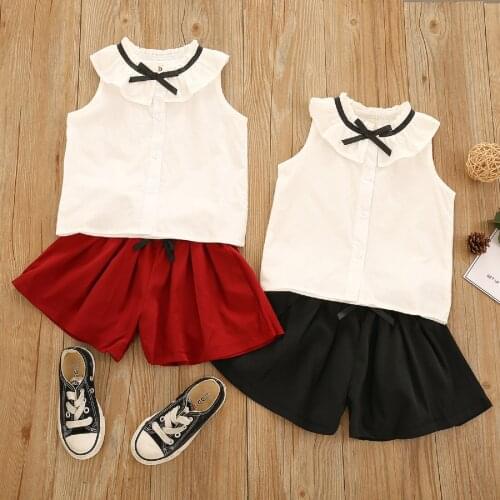 3-8Y Kid Girls Clothes Fashion Summer Girls Clothing Set Solid Sleeveless Top+Shorts Girls Clothes Set 2pcs