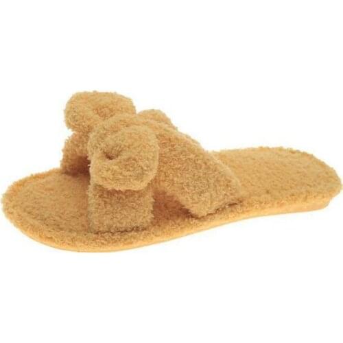 Fluffy raccoon fur slippers shoes women summer flip flops flat slippers outdoor sandals ladies shoes