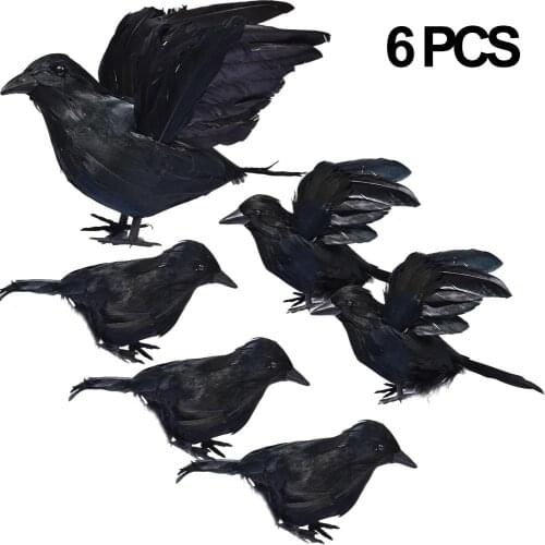 6PCS Black Feathered Crows Realistic Halloween Decoration Simulation Fake Bird Animal Scary Raven Prop Decor For Party Supplies