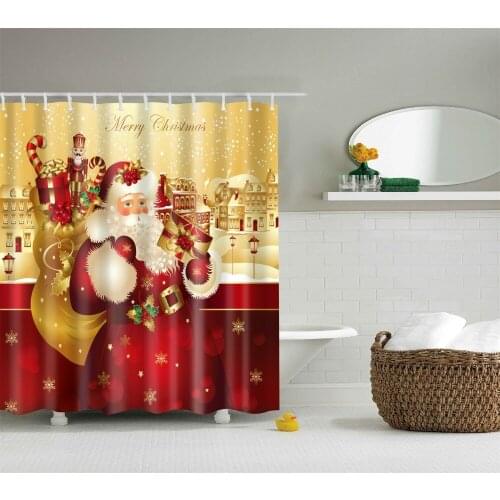 Christmas Decoration Santa Claus Shower Curtain Washable Eco-friendly Waterproof Curtain for Bathroom With Plastic Hook B1013