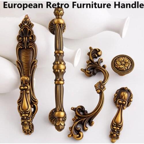 96mm 128mm European retro style antique brass kitchen cabinet wardrobe door handle bronze cupboard dresser drawer knob pull 5"