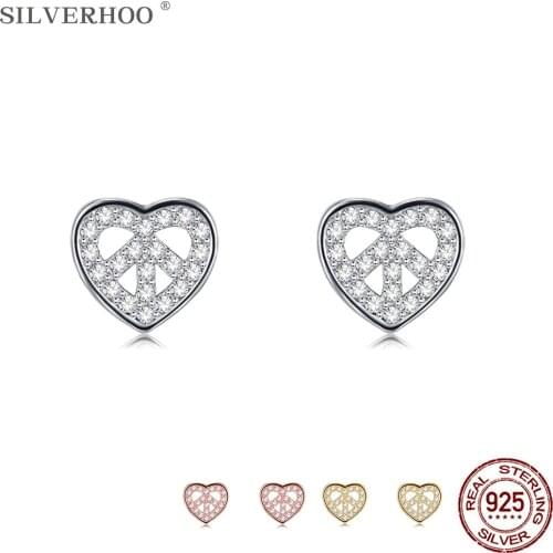 SILVERHOO Genuine 925 Sterling Silver Earrings For Women Full Cubic Zirconia Heart Arrow Stud Earring Romantic Jewelry Gift