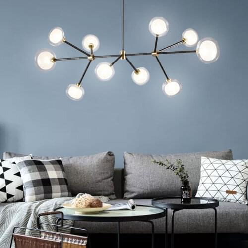 Modern Nordic Glass bubble chandelier Black And Gold Color Chandelier corridor Bar Kitchen Island Nabila Rectangular Chandelier