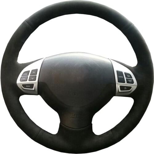 Hand-stitched Black Suede Car Steering Wheel Cover for Mitsubishi Lancer X 10 2007-2015 Outlander 2006-2013 ASX 2010-2013 Colt