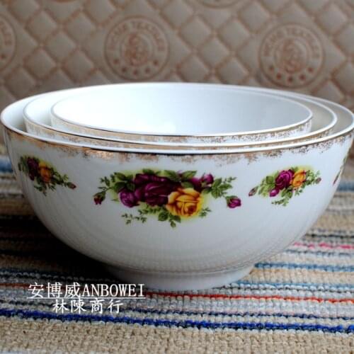 Jingdezhen bone china tableware family big soup bowl platinum rose noodle bowl soup basin big bowl pottery set rice bowl