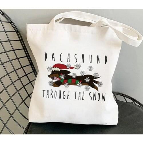 Shopper Dachshund Through the Snow Printed Tote Bag women Harajuku shopper handbag girl Shoulder shopping bag Lady Canvas Bag