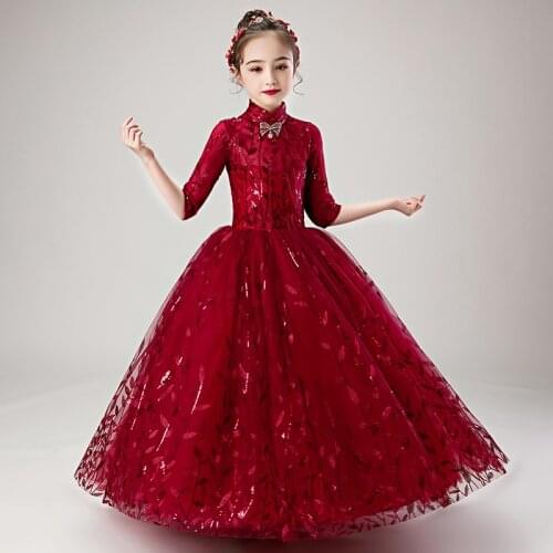 Gorgeous Kids Dresses For Party Wedding Sequins Pageant Gown Vintage Girls Princess Dress for Girl Toddler Children clothes