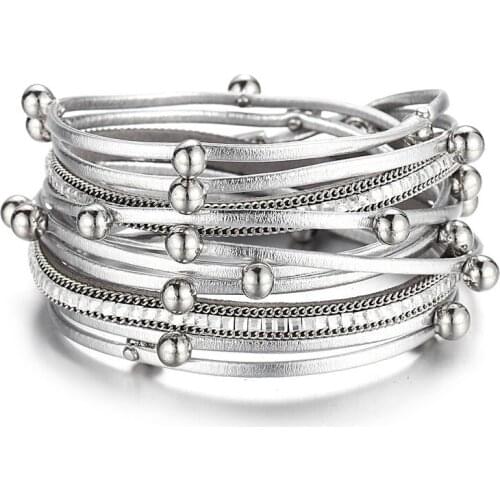 Vintage Classic New Black Pu Leather Crystal Zircon Rope Chain Metal Balls Bracelets Buckle Men Leather Bracelets Bangle