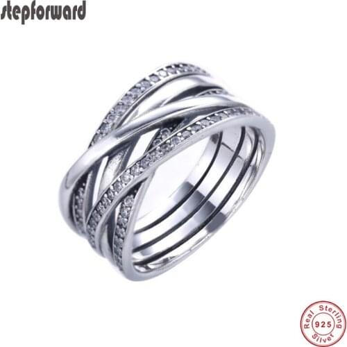 Wonderful Hot Sale Exaggerated Retro 925 Real Silver Eternity Entwined Silver & Zirconia Ring