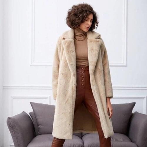 Winter Autumn Women Fashion Office Lady Artifical Fur Long Jacket Outerwear , Woman Thick Warm 4xl Korean Style Coat Jackets
