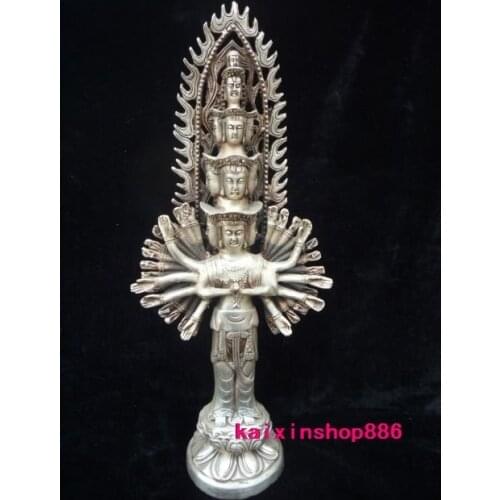 Rare Qing Dynasty Oriental Thousand hands buddist silver statue ,18C