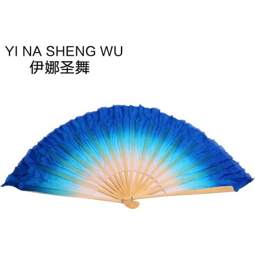 Women of high quality silk Chinese belly dance dance fans cheap hot white+turquoise+royal blue gradient short silk fans